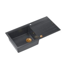 EVAN 146 XL 1-bowl inset sink with drainer + Push-2-Open siphon PVD color black diamond / copper elements