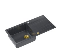 EVAN 146 XL 1-bowl inset sink with drainer + Push-2-Open siphon PVD color black diamond / gold elements