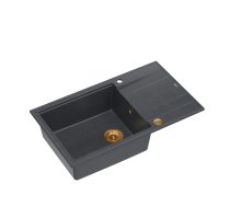EVAN 136 XL + nano PVD 1-bowl inset sink with drainer + save space siphon PVD colour / black diamond / copper elements