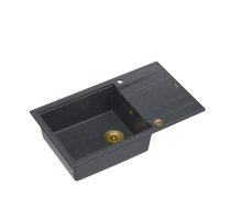 EVAN 136 XL + nano PVD 1-bowl inset sink with drainer + save space siphon PVD colour / black diamond / gold elements