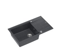 EVAN 136 XL 1-bowl inset sink with drainer + save space siphon / black diamond / steel elements