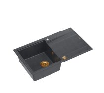 EVAN 111 + nano PVD 1-bowl inset sink with drainer + save space siphon PVD colour / black diamond / copper elements