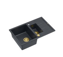 MORGAN 156 + nano PVD 1,5-bowl inset sink with drainer + save space siphon PVD colour / black diamond / gold elements
