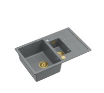 MORGAN 156 + nano PVD 1,5-bowl inset sink with drainer + save space siphon PVD colour / silver stone / gold elements