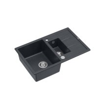 MORGAN 156 1,5-bowl inset sink with drainer + save space siphon / black diamond / steel elements