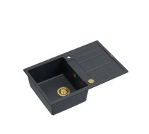 MORGAN 111 + nano PVD 1-bowl inset sink with drainer + save space siphon PVD colour / black diamond / gold elements