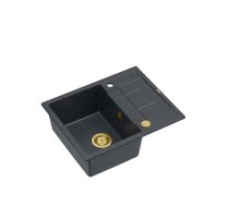 MORGAN 116 + nano PVD 1-bowl inset sink with drainer + save space siphon PVD colour / black diamond / gold elements
