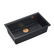 LOGAN 110 GraniteQ black diamond 76x44x23,5 cm 1-bowl inset sink with manual siphon / copper