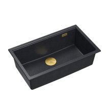 LOGAN 110 GraniteQ black diamond 76x44x23,5 cm 1-bowl inset sink with manual siphon / gold