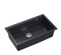 LOGAN 110 GraniteQ black diamond 76x44x23,5 cm 1-bowl undermount sink with manual siphon / steel