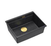 LOGAN 100 GraniteQ black diamond 59,5x45,1x21,5 cm 1-bowl undermount sink with manual siphon / gold