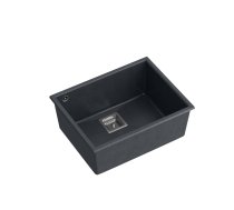 DAVID 50 1-bowl undermount sink with square waste + save space siphon / black diamond / steel elements