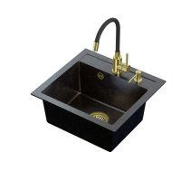 ART JOHNNY 110 Art Gold Black Pearl with manual siphon, mixer tap Maggie and dispenser - black pearl gold