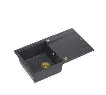 EVAN 111 + nano PVD 1-bowl inset sink with drainer + save space siphon PVD colour / black diamond / gold elements