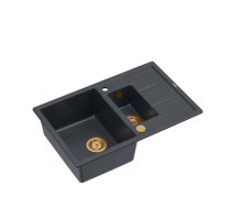 MORGAN 156 + nano PVD 1,5-bowl inset sink with drainer + save space siphon PVD colour / black diamond / copper elements