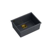 DAVID 50 + nano PVD 1-bowl undermount sink with square waste + save space siphon PVD colour / black diamond / gold elements