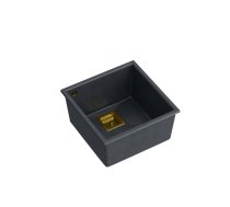 DAVID 40 + nano PVD 1-bowl undermount sink with square waste + save space siphon PVD colour / black diamond / gold elements