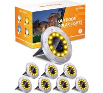 Biling Solar Ground Lights Outdoor 8 komplekti, spilgti 12 LED saules gaismas āra ūdensnecaurlaidīgi, plakani ainavas gaismas ar saules enerģiju pagalma celiņam Dārza piebraucamais ceļš (silti balts)