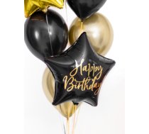 Folijas balons Zvaigzne "Happy Birthday", melns, 40 cm (PD-FB93-010)