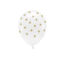 6 gab, Eco Baloni Zvaigznes, balts ar zelta zvaigznēm, 33 cm (PD-ECO33P-201-008-6)