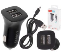 Automašīnas lādētājs Dual USB + Micro USB melns (5333_1)