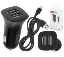 Automašīnas lādētājs Dual USB + Lightning melns (5333)