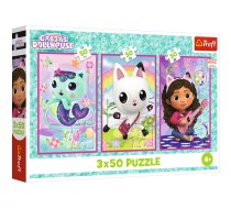 TREFL GABBY´S DOLLHOUSE Pužļu komplekts Iepazīsties ar Gabiju un kaķiem, 3x50 gab. (34876T)