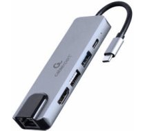 Dokstacija Gembird USB Type-C 5-in-1 Grey (A-CM-COMBO5-04)
