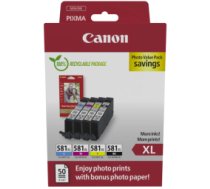 Tintes kārtridžs Canon CLI-581X BK / C / M / Y High Yield Ink Cartridge + Photo Paper Value Pack (2052C006)