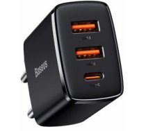 Lādētājs Baseus Compact Quick Charger 2 x USB + USB-C 30W Black (CCXJ-E01)