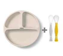 Silikona šķīvis 1482/04 beige + elastīgas karotes 1066 DĀVANĀ!