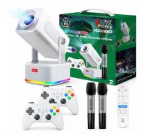Riff HCS350 PLUS 4in1 viedais videoprojektors Android 11 Allwinner H713M ar iebūvētām spēlēm / x2 bezvadu konsolēm / x2 bezvadu mikrofoniem White (RF-HCS350PLUS)