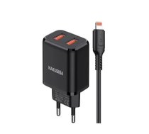 Kaku KSC-793 2in1 Adaptīvs Dual port ātrs 2.4A lādētājs ar Lightning vadu Black (KSC-793/LI-BK)