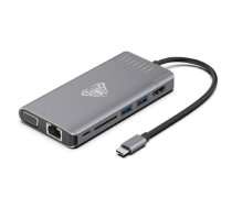 Aula OT-95117 8in1 USB-C uz HDMI 4K 30hz+VGA+USB3.0x2+PD+1000M LAN+SD+3.5mm audio ligzda (OT-95117)