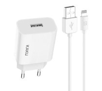 iKaku KSC-314 EU USB Ligzdas 2.4A Tīkla Lādētājs + USB uz Lightning 1m Kabel Balts (KSC-314-LI-WH)