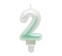 GoDan Tortes svece - Gaisa Balons Skaitlis 2 (7cm) White/Green Ombre (MLG175004)