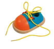 Woody 90625 Koka izglītojoša puzle ar šņorēšanu "Zābaks" bērniem no 3 gadiem + (11x17cm) (WD90625)