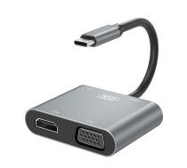 XO HUB001 4in1 Video Adapteris - Pāreja no USB-C uz Hdmi 4K 30Hz / VGA monitors / USB 3.0 / USB-C PD 100W (HUB001)