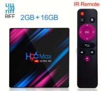 Riff H96 MAX RockChip RK3318 četrkodolu 64 bitu Cortex-A53 Konsole 4K Ultra HD Android TV kaste ar tālvadības pulti Android 10 Smart TV 2Gb + 16Gb melns (RF-H96-3318-2GB-16GB)