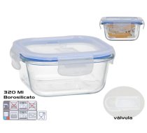 Borosilikāta pusdienu kārba ar vārstu 320 ml, kvadrātveida, 6 x 12 x 12 cm, KITCHEN&GO (8445393578743)