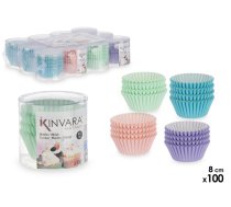 Komplekts 100 konditorejas papīra cepšanas formas, 8 cm, 4 krāsas, 5.5×5.5×5 cm, 36970, Kinvara (36970)