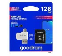 Goodram MicroSDXC Class 10 UHS I 128GB Atmiņas karte + Karšu lasītājs + Adapteris (M1A4-1280R12)