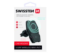 Swissten WM1-AV3 Air Vent Turētājs Gaisa Restei Ar Wireless Uzlādi + Micro USB Vads 1.2m (WM1-AV3)