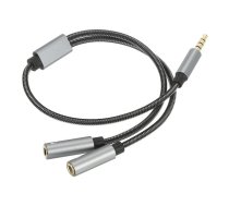 RoGer SP35Y Audio adapteris / dalītājs 2x 3.5mm stereo + mikrofons / 4 pin (RO-SP35Y-GR)