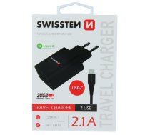Swissten Smart IC Tīkla Lādētājs 2x USB 2.1A ar USB-C vadu 1.2 m (SW-SET-2X2.1AWCUC-BK)