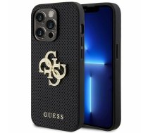 Guess Leather Perforated 4G Glitter Logo Back Case Aizsargapvalks Priekš Apple iPhone 15 Pro (GUHCP15LPSP4LGK)