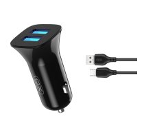 XO TZ10 Auto lādētājs 2x USB 2.4A + microUSB kabelis (TZ10-BK)