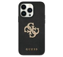 Guess Leather Perforated 4G Glitter Logo Back Case Aizsargapvalks Priekš Apple iPhone 15 (GUHCP15SPSP4LGK)