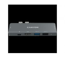 CANYON DS-5, Multiport Docking Station with 7 port, 1*Type C PD100W+2*HDMI+1*USB3.0+1*USB2.0+1*SD+1*TF. Input 100-240V, Output USB-C PD100W&USB-A 5V/1A, Aluminum alloy, Space gray, 104*42*11mm, 0.046kg(Generation B) CNS-TDS05B