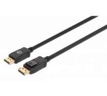 Manhattan DisplayPort 1.4 Cable, 8K@60hz, 3m, Braided Cable, Male to Male, Equivalent to Startech DP14MM3M, With Latches, Fully Shielded, Black, Lifetime Warranty, Polybag